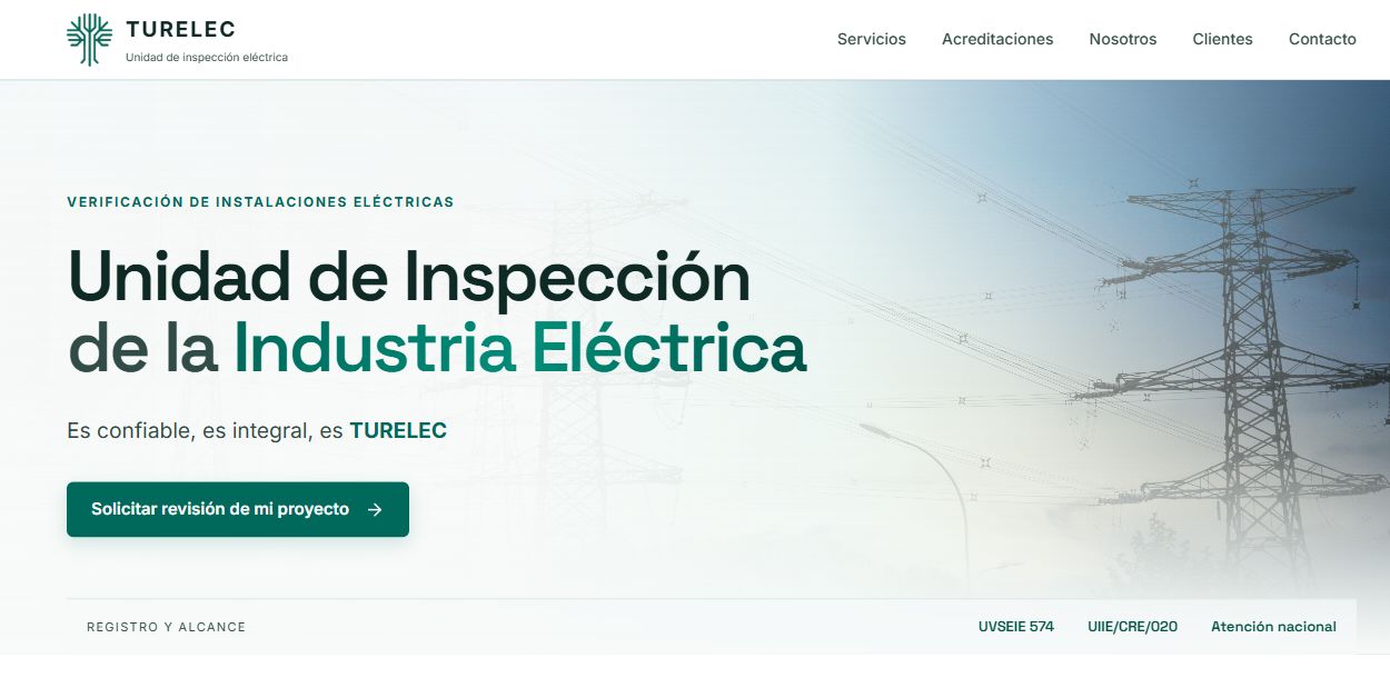 Captura real de la página principal de TURELEC